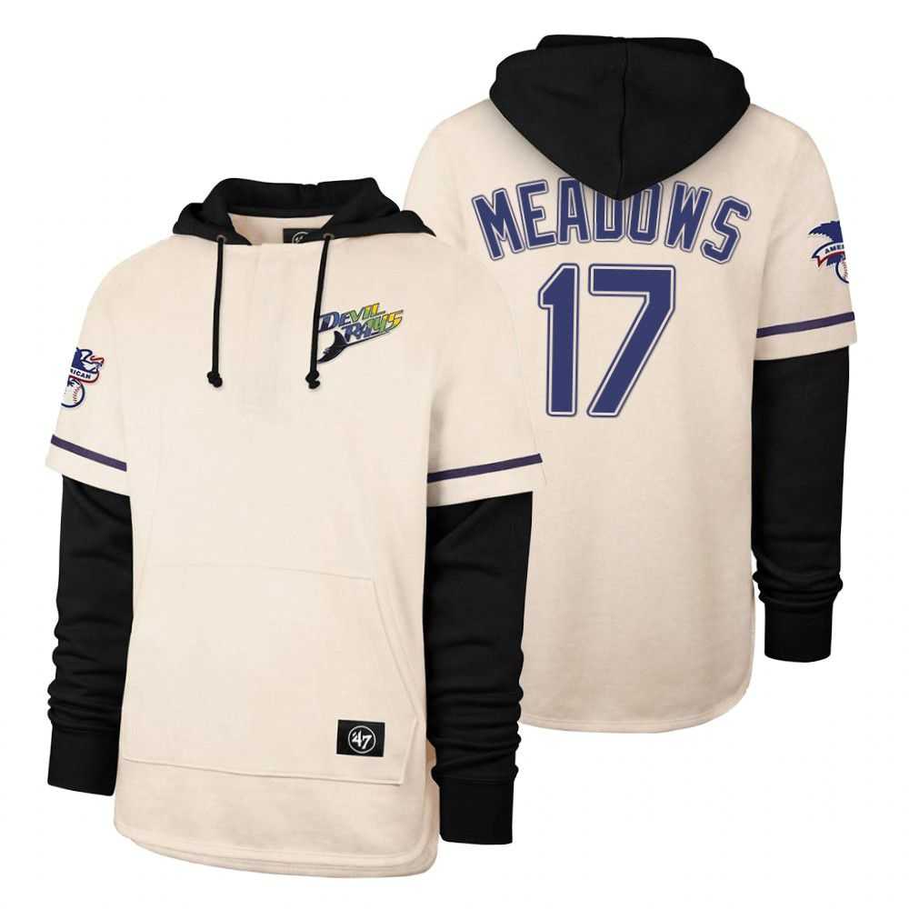 Men Tampa Bay Rays 17 Meadows Cream 2021 Pullover Hoodie MLB Jersey